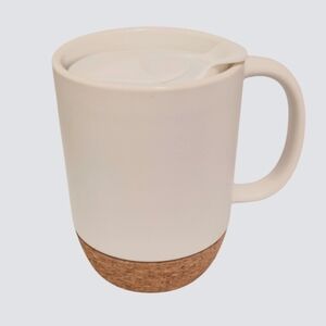 NWOT DOWAN Coffee Mug 15 OZ Ceramic With Cork Bottom and Splash Proof Lid White